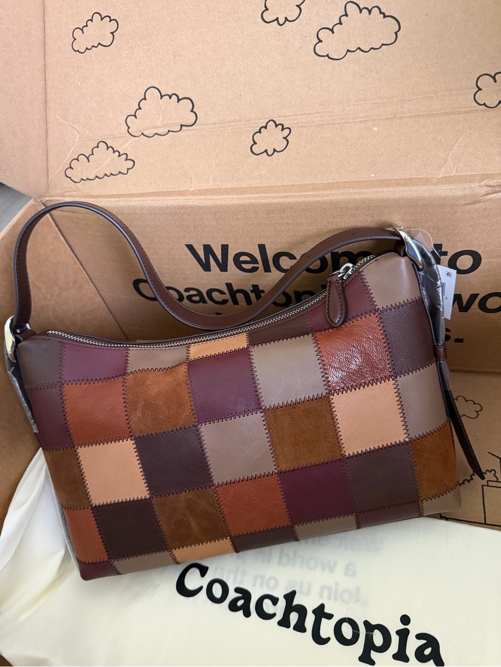 Coach Patchwork Leather Shoulder Bag in Brown Multi-Tone